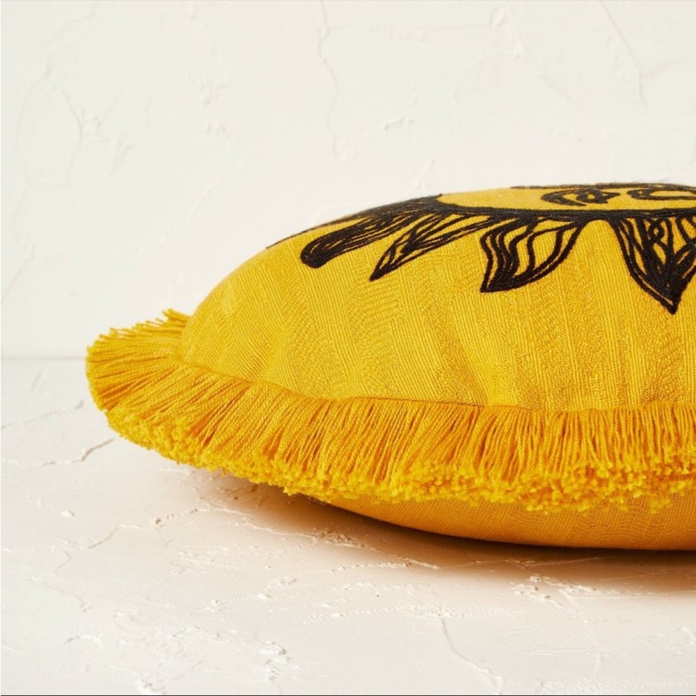Round Embroidered Sun Fringe Decorative Throw Pillow Gold - Opalhouse NWT - Picture 3 of 3
